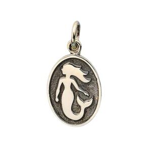 Sterling Silver Oval Mermaid Pendant Charm 0.79 x 0.39 Inches No Chain